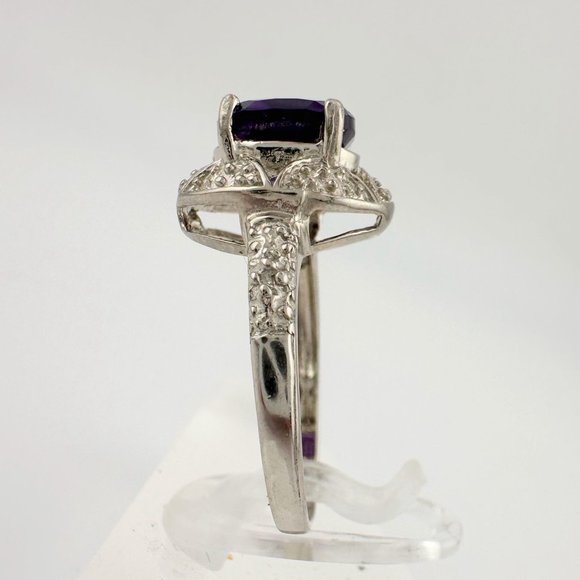 Beautiful Dark Purple Amethyst and Diamond Accent Ring - Sterling Silver Size 7. - Picture 5 of 16